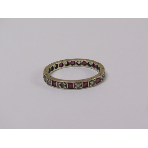 107 - A 9ct gold ruby and diamond eternity ring, size R.