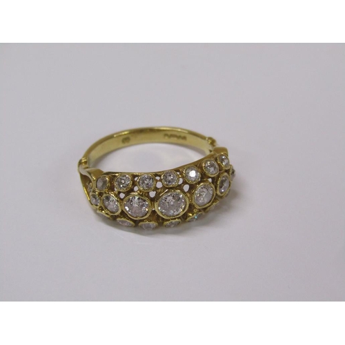 110 - An 18ct gold diamond cluster ring with five central graduated stones surrounded by sixteen smaller s... 