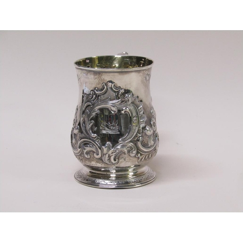 131 - A mid Georgian silver baluster tankard, makers marks for Robert Albin Cox, London 1754, 10.7ozt, 12c... 