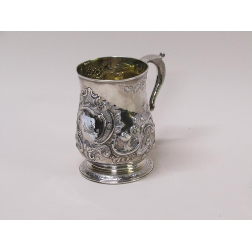 131 - A mid Georgian silver baluster tankard, makers marks for Robert Albin Cox, London 1754, 10.7ozt, 12c... 