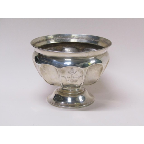 142 - An Edwardian silver rose bowl of lobed facet form, supported on a circular domed base, presentation ... 