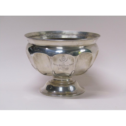 142 - An Edwardian silver rose bowl of lobed facet form, supported on a circular domed base, presentation ... 