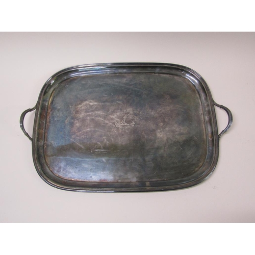 151 - A late 19c/early 20c silver plate two handled tea tray, 68cm w.