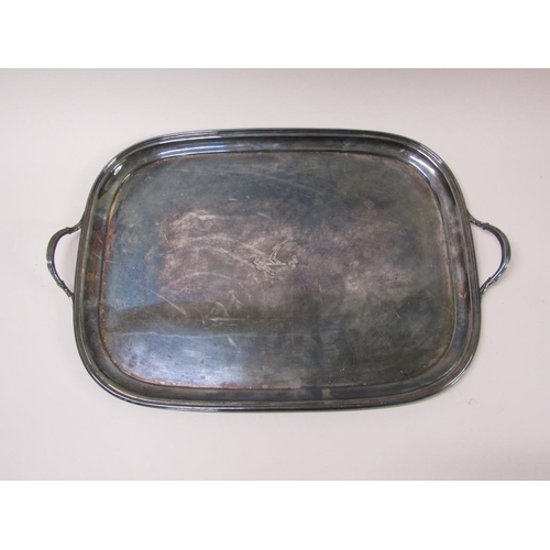 151 - A late 19c/early 20c silver plate two handled tea tray, 68cm w.