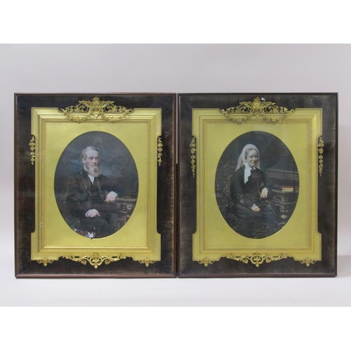 229 - A pair of Edwardian coloured photographic prints, lady and gentleman, oval gilt cased ornate frames,... 