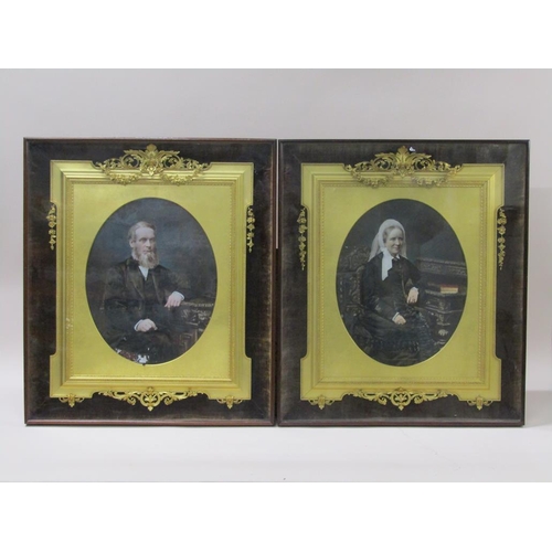 229 - A pair of Edwardian coloured photographic prints, lady and gentleman, oval gilt cased ornate frames,... 