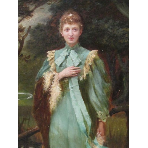 251 - Thomas Benjamin Kennington - Portrait of Lady Hartland, signed, oil on canvas, framed, 57cm x 36cm.