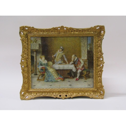 257 - Alfred Holst Tourrier 1836/1892 - Game of chess, signed, oil on canvas, framed, 24cm x 29cm.