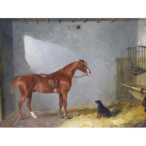 259 - J F Herring Jnr 1848 - The saddled horse named 'Snack' and the dog 'Trudge', painted in the stable a... 