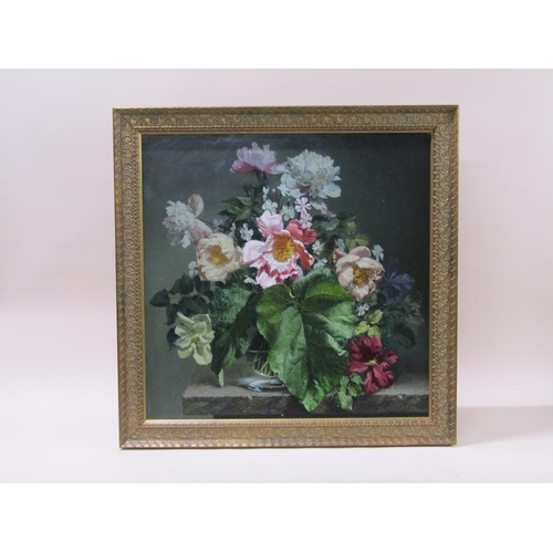 262 - Bennett Oates - A vase of mixed flowers, signed, oil on board, framed, 60cm x 60cm.