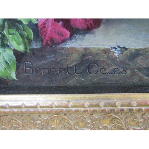 262 - Bennett Oates - A vase of mixed flowers, signed, oil on board, framed, 60cm x 60cm.