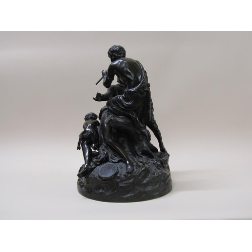 44 - A late 19c Bacchanalian patinated bronze figure group Pans and Ariadne, after Clodion, a/f female mi... 