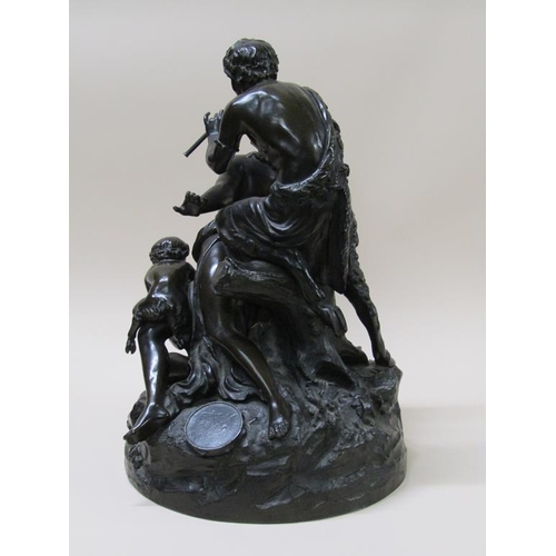 44 - A late 19c Bacchanalian patinated bronze figure group Pans and Ariadne, after Clodion, a/f female mi... 