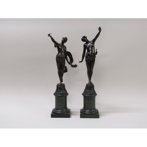 45 - A pair of patinated bronze butterfly elves by and inscribed Franz Rosse 1858/1900, supported on gree... 