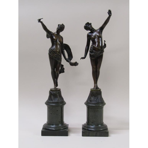 45 - A pair of patinated bronze butterfly elves by and inscribed Franz Rosse 1858/1900, supported on gree... 