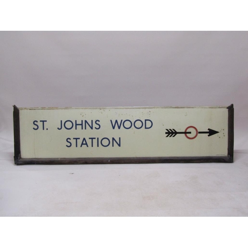 55 - An enamel railway station sign for St John's Wood Station by Jordan-Bilston, framed 198cm x 48cm.