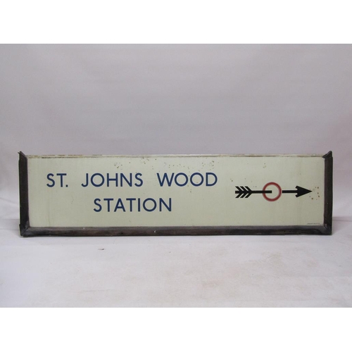 55 - An enamel railway station sign for St John's Wood Station by Jordan-Bilston, framed 198cm x 48cm.