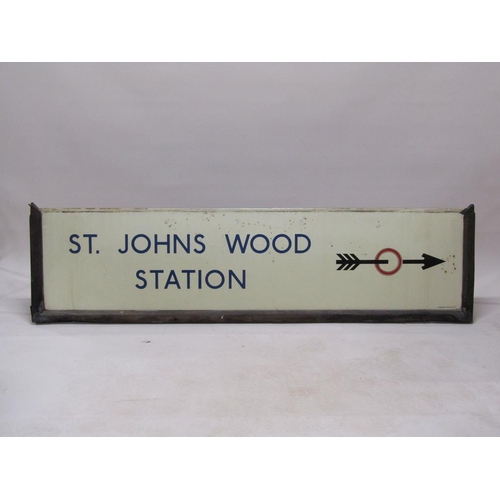 55 - An enamel railway station sign for St John's Wood Station by Jordan-Bilston, framed 198cm x 48cm.