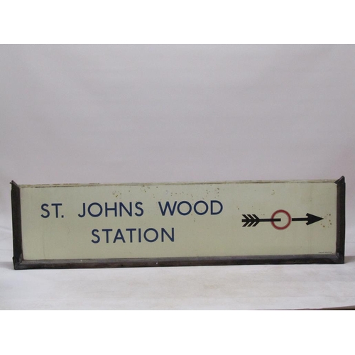 55 - An enamel railway station sign for St John's Wood Station by Jordan-Bilston, framed 198cm x 48cm.