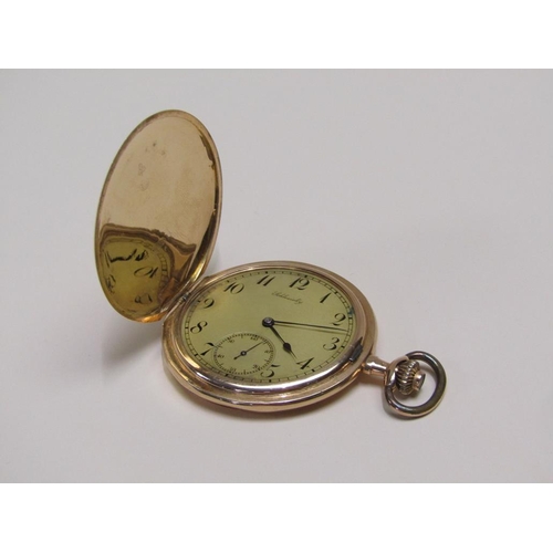 81 - A Continental 14ct gold pocket watch by Schlesicky Frankfurt, keyless wind, gold dial with black Ara... 