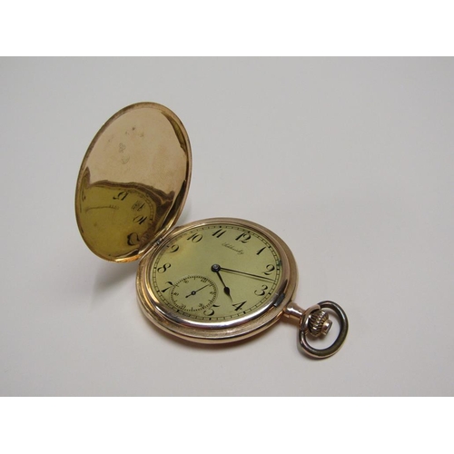 81 - A Continental 14ct gold pocket watch by Schlesicky Frankfurt, keyless wind, gold dial with black Ara... 