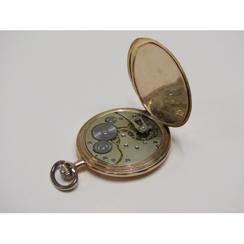 81 - A Continental 14ct gold pocket watch by Schlesicky Frankfurt, keyless wind, gold dial with black Ara... 