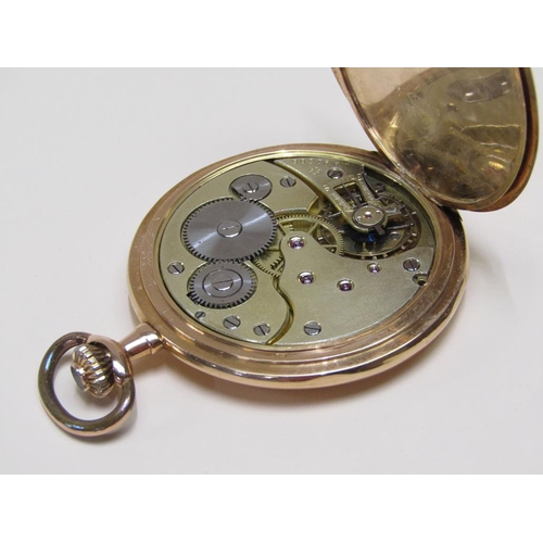 81 - A Continental 14ct gold pocket watch by Schlesicky Frankfurt, keyless wind, gold dial with black Ara... 