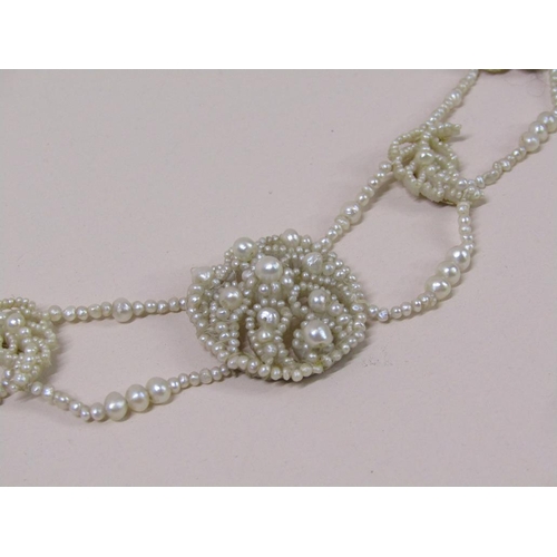 93 - A Victorian seed pearl choker, double strand fine seed pearl chain with seven mother of pearl seed p... 