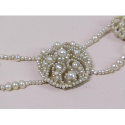 93 - A Victorian seed pearl choker, double strand fine seed pearl chain with seven mother of pearl seed p... 