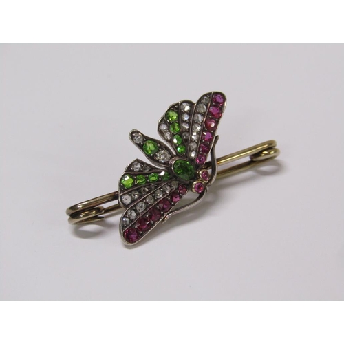 98 - An antique gold diamond gem set butterfly brooch.