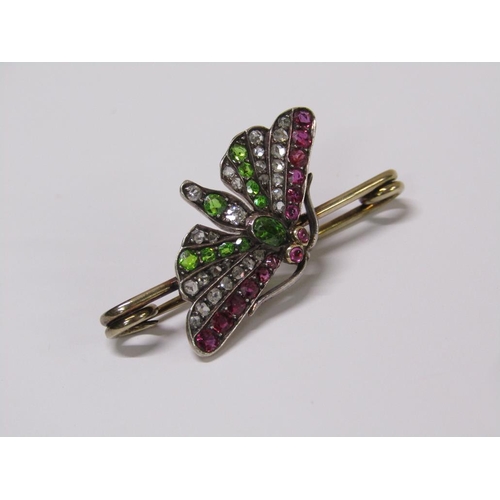 98 - An antique gold diamond gem set butterfly brooch.