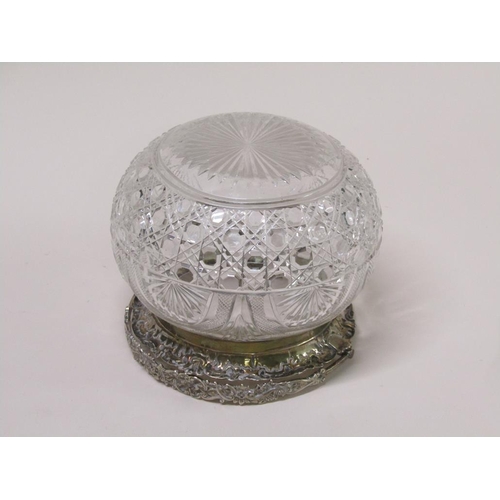 135 - An Edwardian cut glass bowl with silver mounts, lift off cover and swing handle, Sheffield 1906, 21c... 