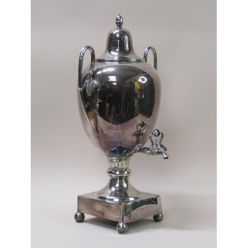 145 - A late 19c/early 20c silver plate two handled tea urn with turn on and turn off tap, lift off domed ... 