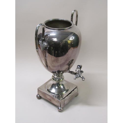 145 - A late 19c/early 20c silver plate two handled tea urn with turn on and turn off tap, lift off domed ... 