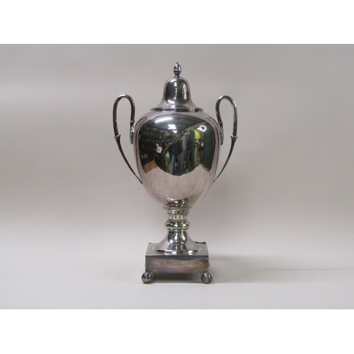 145 - A late 19c/early 20c silver plate two handled tea urn with turn on and turn off tap, lift off domed ... 