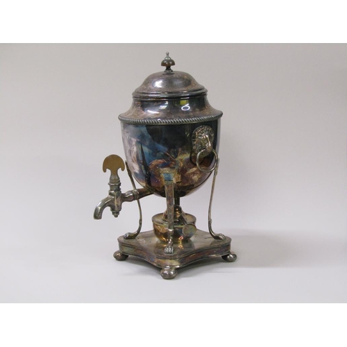 146 - A 19c, Regency style, Sheffield plate coffee urn of ovoid form with a lift off dome cover having a t... 