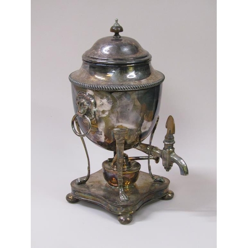 146 - A 19c, Regency style, Sheffield plate coffee urn of ovoid form with a lift off dome cover having a t... 