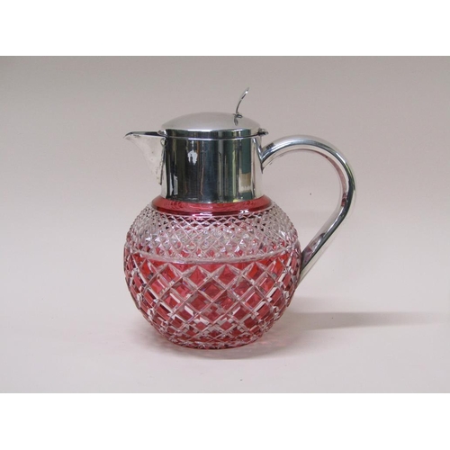 150 - A 20c silver plated lemonade jug with ruby flash cut glass, 25cm h overall.