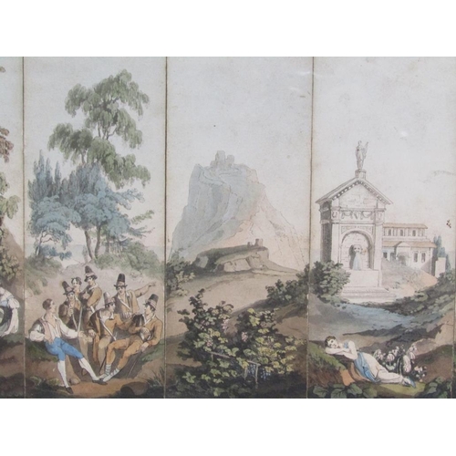 225 - A 19c panoramic view of Italian Mediterranean  with monuments,people and coastal boats, composed in ... 