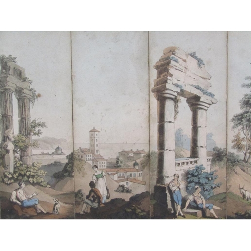 225 - A 19c panoramic view of Italian Mediterranean  with monuments,people and coastal boats, composed in ... 