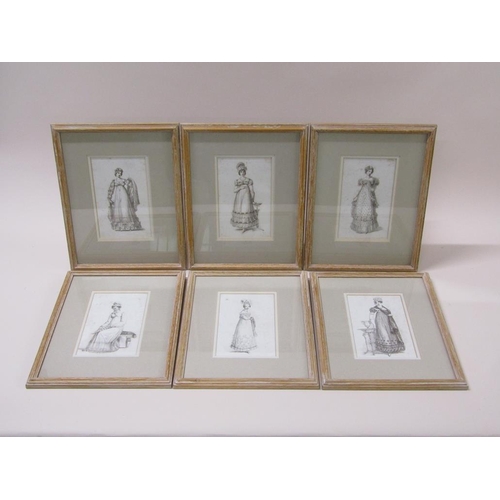 227 - A collection of six 19c fashion prints, black on white engravings, each framed and glazed, 18cm x 11... 