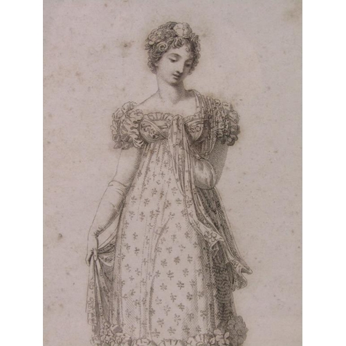 227 - A collection of six 19c fashion prints, black on white engravings, each framed and glazed, 18cm x 11... 