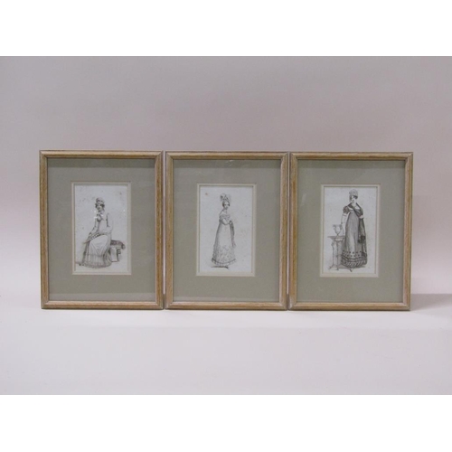 227 - A collection of six 19c fashion prints, black on white engravings, each framed and glazed, 18cm x 11... 