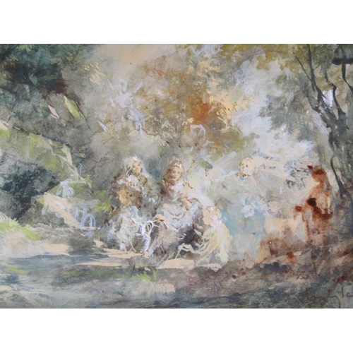 242 - Louis Icart - Picnic in a woodland setting, tempera oil sketch, c.1920, signed framed and glazed, 16... 