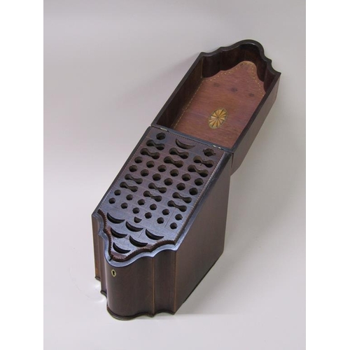 62 - A late Georgian mahogany knife box, cross banded and line inlaid with serpentine front, fitted with ... 