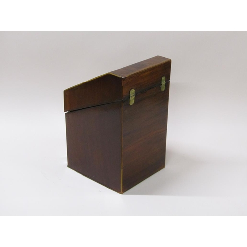 62 - A late Georgian mahogany knife box, cross banded and line inlaid with serpentine front, fitted with ... 