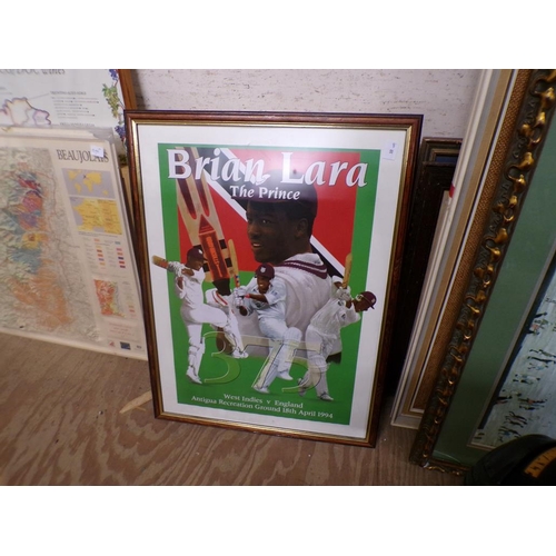 164 - COLLECTION OF FRAMED PICTURES AND PRINTS BRIAN LARA ETC.