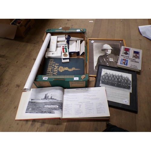 198 - BOX OF MILITARIA ITEMS, BOOKS ETC ETC