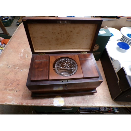 373 - 19c MAHOGANY TEA CADDY WITH GLASS LINER