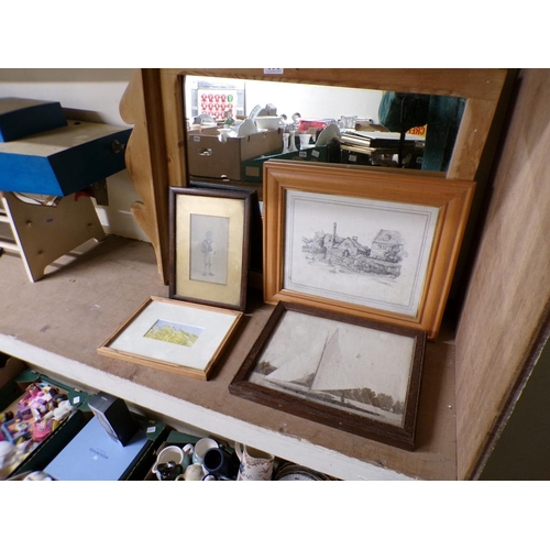 410 - FRAMED AND UNFRAMED ARTWORK AND A MIRROR